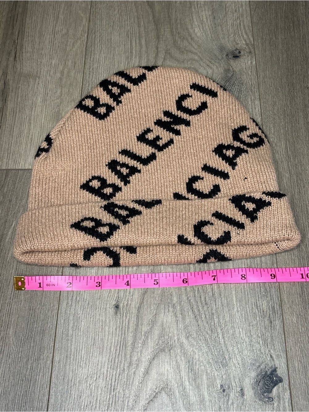 Balenciaga Tan Wool Blend Knit Beanie with Black Logo - Picture 7 of 11